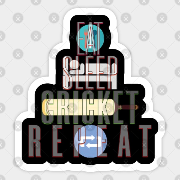 Eat sleep cricket repeat Sticker by TeeText